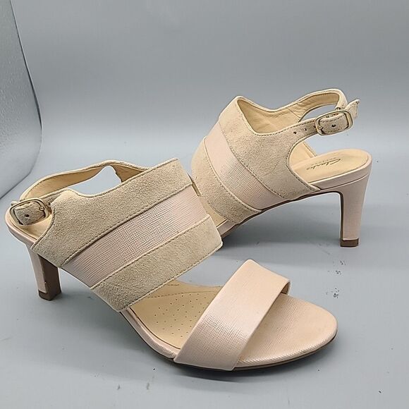Clarks Womens Laureti Joy Cream Suede Heeled Sandals Slingback Sz 7 - Picture 2 of 9